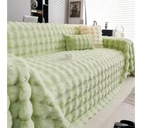 FANSU Peluche Housse de Canapé 1/2/3/4/5 Places Hiver Chaud Extensible Serviette de Canapé Anti-Poussière Dessus de Lit Couverture Protège canapé Chien Chat Housse de Protection (Vert,180x360cm)