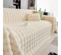 FANSU Peluche Housse de Canapé 1/2/3/4/5 Places Hiver Chaud Extensible Serviette de Canapé Anti-Poussière Dessus de Lit Couverture Protège canapé Chien Chat Housse de Protection (Beige,180x260cm)