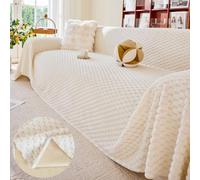 FANSU Peluche Housse de Canapé 1/2/3/4/5 Places Hiver Extensible Serviette de Canapé Anti-Poussière Dessus de Lit Couverture Protège canapé Chien Chat Housse de Protection (Beige,180x230cm)