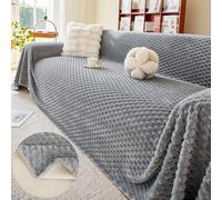 FANSU Peluche Housse de Canapé 1/2/3/4/5 Places Hiver Extensible Serviette de Canapé Anti-Poussière Dessus de Lit Couverture Protège canapé Chien Chat Housse de Protection (Gris Clair,180x420cm)