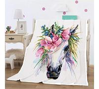 FANSU Plaid Couverture Polaire en Microfibre 3D Impression Douce Moelleuse Flanelle, Jeté de Canapé Convient Adultes et Enfants Rester Chaud en Hiver (Cheval Blanc,160x130cm)