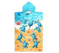 FANSU Poncho de Bain pour Adulte Enfant, Natation Serviette Poncho à Capuche avec Bouton Snap Microfibre Serviettes de Plage Peignoir de Surf pour Homme et Femme (74 * 110cm,Tortue de mer G)