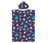 FANSU Poncho de Bain pour Adulte Enfant, Natation Serviette Poncho à Capuche avec Bouton Snap Microfibre Serviettes de Plage Peignoir de Surf pour Homme et Femme (65 * 75cm,Poisson Graffiti 4)