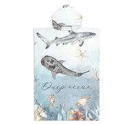 FANSU Poncho de Bain pour Adulte Enfant, Natation Serviette Poncho à Capuche avec Bouton Snap Microfibre Serviettes de Plage Peignoir de Surf pour Homme et Femme (70 * 90cm,requins2)