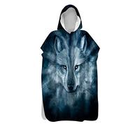 FANSU Poncho de Plage Serviette de Plage Microfibre Poncho Robe pour se Changer Poncho à Capuche à Séchage Rapide et Léger pour Adultes Enfant Camping Surf (75x145cm,Loup 5)