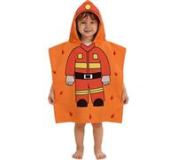 FANSU Poncho de Serviette à Capuche pour Enfants - Peignoir de Plage en Microfibre Séchage Rapide avec Capuche, Poncho Léger pour Natation Surf Bain Garçons Filles (Pompier,75x75cm)