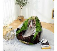 FANSU Pouf Poire sans Remplissage, Pouf pour Enfant Ado Adulte, 3D Motif Chat Pouf Salon Chambre Uniquement Housse Sac Haricots, Polyvalent Pouf de Rangement (100x120cm,Sourire Chat)