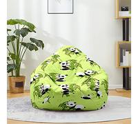 FANSU Pouf Poire sans Remplissage, Pouf pour Enfant Ado Adulte, Pouf Salon Chambre Soft, 3D Panda Imprimer Sac Haricots, Polyvalent Pouf de Rangement (90x110cm,Panda Bambou)