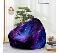 FANSU Pouf Poire Sans Remplissage Pour Enfant Ado Adulte, 3D Ciel Étoilé Salon Chambre, Uniquement Housse Sac Haricots, Polyvalent de Rangement (100x120cm, Bleu Violet)