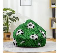 FANSU Pouf Poire sans Remplissage pour Enfant Ado Adulte, Salon Chambre Soft, 3D Football Imprimer Sac Haricots, Polyvalent de Rangement (70x80cm, Ballon de Football en Herbe)