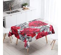FANSU Rectangulaire Nappe de Table Belles Fleurs Style, Anti Tache Imperméable Résistant Lavable pour Salle à Manger/Jardin/Extérieur Intérieur (Rose Rouge,140x260cm)