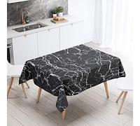 FANSU Rectangulaire Nappe de Table marbre 3D Style, Anti Tache Imperméable Résistant Lavable pour Salle à Manger/Jardin/Extérieur Intérieur (Noir,140x220cm)