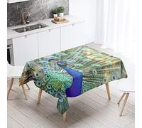 FANSU Rectangulaire Nappe de Table Paon 3D Style, Anti Tache Imperméable Résistant Lavable pour Salle à Manger/Jardin/Extérieur Intérieur (Plume,140x180cm)