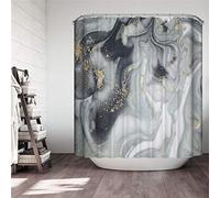FANSU Rideau de Douche Lavable, 3D Marbre Imprimé Polyester Rideaux de Salle de Bain Facile à Nettoyer avec 12 Crochets Résistant à l'eau Anti-moisissure Décor À Maison (Noir,180x200cm)
