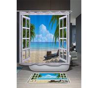 FANSU Rideau de Douche Lavable, 3D Paysage Imprimé Polyester Rideaux de Salle de Bain Facile à Nettoyer avec 12 Crochets Résistant à l'eau Anti-moisissure Décor À Maison (Hawaii,120x180cm)