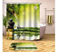 FANSU Rideau de Douche Lavable Résistant à l'eau Anti-moisissure, 3D Bambou Imprimé Polyester Rideaux de Salle de Bain Facile à Nettoyer avec 12 Crochets Décor À Maison (H,150x180cm)