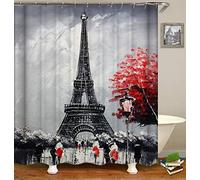 FANSU Rideau de Douche Lavable Résistant à l'eau Anti-moisissure, 3D Imprimé Polyester Rideaux de Salle de Bain Facile à Nettoyer avec 12 Crochets Décor À Maison (Tour Eiffel,165x180cm)