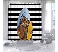 FANSU Rideau de Douche Lavable Résistant à l'eau Anti-moisissure, 3D Imprimé Polyester Rideaux de Salle de Bain Facile à Nettoyer avec 12 Crochets Décor À Maison (Chat 4,90x180cm)