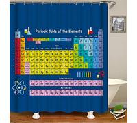 FANSU Rideau de Douche Lavable Résistant à l'eau Anti-moisissure, 3D Imprimé Polyester Rideaux de Salle de Bain Facile à Nettoyer avec 12 Crochets Décor À Maison (Tableau périodique,165x180cm)