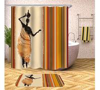 FANSU Rideau de Douche Lavable, Style Africain 3D Imprimé Polyester Rideaux de Salle de Bain Facile à Nettoyer avec 12 Crochets Résistant à l'eau Anti-moisissure Décor À Maison (E,120x180cm)