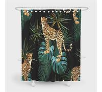 FANSU Rideau de Douche Tissu Lavable, 3D Plante Tropicale Polyester Rideaux de Salle de Bain avec 12 Crochets Résistant à l'eau Anti-moisissure Décor À La Maison (Léopard Fleur,90x180cm)