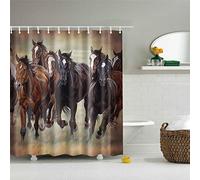 FANSU Rideau de Douche Tissu Lavable, Rideaux de Salle de Bain Facile à Nettoyer avec 12 Crochets Résistant à l'eau Anti-moisissure Décor À La Maison Accessoires (Cheval Brun,90x180cm)