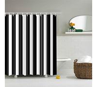 FANSU Rideau de Douche Tissu Lavable, Rideaux de Salle de Bain Facile à Nettoyer avec 12 Crochets Résistant à l'eau Anti-moisissure Décor À La Maison Accessoires (Noir Blanc,180x200cm)