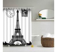 FANSU Rideau de Douche Tissu Lavable, Rideaux de Salle de Bain Facile à Nettoyer avec 12 Crochets Résistant à l'eau Anti-moisissure Décor À La Maison Accessoires (Tour Eiffel,120x180cm)