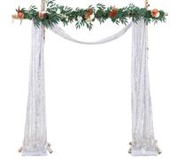 FANSU Rideau en Tulle Mariage, Design Paillettes Voilage Tenture Mariage Draperie Arche Mariage Tenture Arche Mariage Rideaux en Mousseline pour Cérémonie Fête (30x600cm/1x19.7ft,Argent)