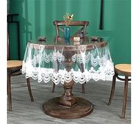 FANSU Ronde Nappe Transparent avec Dentelle Broderie en PVC Imperméable Plastique Étanche et Résistant à l'huile Toile Cirée Nappe de Table Basse, Facile à Entretenir (130cm,Blanc)