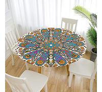 FANSU Ronde Nappes avec Bord Élastique,Nappe de Table Ronde Anti Tache Intérieur Extérieur Couverture de Table Élastique pour Cuisine Picnic Party Jardin (Diamètre 120cm,Abricot)