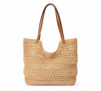 FANSU Sac à Bandoulière d'été en Paille pour Femme | Grande Capacité Sac a Main Sac de Plage, Cabas en Tissés Creuse, avec Fermeture éclair pour Vacance Plage Shopping et Voyages