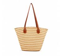 FANSU Sac à Bandoulière en Paille pour Femme Chic Grande | Sac de Plage à Rayures Minimaliste Cabas a Main Été Décontracté avec Fermeture éclair pour Plage, Vacance, Shopping, Voyages