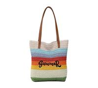 FANSU Sac en Paille Tissés pour Femme Style arc-en-ciel | Grande Sac de Plage Cabas Sacs a Main Été avec Bandoulière en Cuir et Fermeture éclair pour Plage Vacance Shopping Voyages