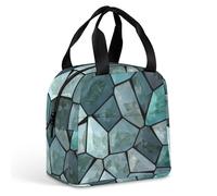 FANSU Sac Isotherme Repas pour Homme Femme, Impression sur Pierre Sac Isotherme Repas Enfant, Lunch Bag Partable avec Feuille d'Aluminium Isolée, Lunch Bag Pliable pour Bureau (Vert 2,22x20x13cm)