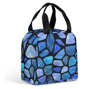 FANSU Sac Isotherme Repas pour Homme Femme, Impression sur Pierre Sac Isotherme Repas Enfant, Lunch Bag Partable avec Feuille d'Aluminium Isolée, Lunch Bag Pliable pour Bureau (Bleu 2,22x20x13cm)