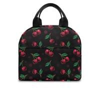 FANSU Sac Isotherme Repas pour Homme Femme, Imprimé Cerise Sac Isotherme Repas Enfant, Lunch Bag Partable avec Feuille d'Aluminium Isolée, Lunch Bag Pliable pour Bureau, Pique (Noir,Onesize)