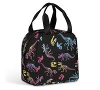 FANSU Sac Isotherme Repas pour Homme Femme, Imprimé Dinosaure Sac Isotherme Repas Enfant, Lunch Bag Partable avec Feuille d'Aluminium Isolée, Lunch Bag Pliable pour Bureau (Noir,22x20x13cm)