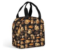 FANSU Sac Isotherme Repas pour Homme Femme, Imprimés pour le thé de l'après-midi Sac Isotherme Repas Enfant, Lunch Bag Partable avec Feuille d'Aluminium Isolée, Lunch Bag (Noir,22x20x13cm)