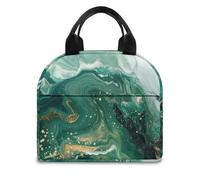 FANSU Sac Isotherme Repas pour Homme Femme,Sac Isotherme Repas Enfant,Lunch Bag Texture de Marbre avec Feuille d'Aluminium Isolée,Lunch Bag Pliable pour Bureau,Pique,Voyage (Vert,Taille unique)