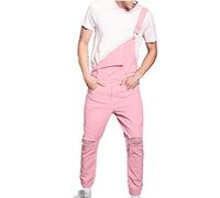 FANSU Salopette Homme Jean, Homme Combinaison Pantalon Loose Jean Overalls Grande Taille Déchiré Denim Skinny Mode Streetwear Pants (XL,Rose)