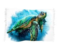 FANSU Serviette de Plage Grande Taille Anti Sable, Imprimé Tortue Serviettes de Plage à Séchage Rapide Drap de Plage Microfibre Serviette de Bain avec Frange (183x114cm,Aquarelle)