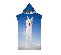 FANSU Surf Poncho de Bain Poncho de Plage, Unisexe Microfibre sans Manches Peignoir de Piscine Serviette pour Adulte Hommes et Femmes Serviette à Changement (75x110cm,Chien neiges)