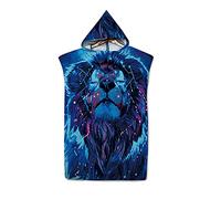 FANSU Surf Poncho de Bain Poncho de Plage, Unisexe Microfibre sans Manches Peignoir de Piscine Serviette pour Adulte Hommes et Femmes Serviette à Changement (75x110cm,Lion Bleu)