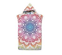 FANSU Surf Poncho de Bain Poncho de Plage, Unisexe Microfibre sans Manches Peignoir de Piscine Serviette pour Adulte Hommes et Femmes Serviette à Changement (Mandala Rouge,75x110cm)