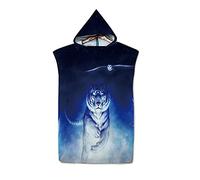 FANSU Surf Poncho de Bain Poncho de Plage, Unisexe Microfibre sans Manches Peignoir de Piscine Serviette pour Adulte Hommes et Femmes Serviette à Changement (65x75cm,Tigre Blanc)