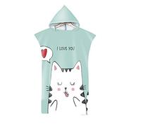 FANSU Surf Poncho de Bain Poncho de Plage, Unisexe Microfibre sans Manches Peignoir de Piscine Serviette pour Adulte Femmes et Hommes Serviette à Changement (75x110cm,Chat Miaou)