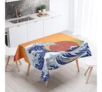 FANSU Surface du lac 3D Style Rectangulaire Nappe de Table, Anti Tache Imperméable Résistant Lavable pour Salle à Manger/Jardin/Extérieur Intérieur (Soleil,140x160cm)