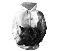 FANSU Sweats à Capuche Imprimé Animaux Modernes pour Hommes et Femmes, Ample Hoodie Unisexe 3D Automne Hiver Manches Longues Sport Tops Pullover Sweat-Shirts (Noir Blanc Loup,XXL)