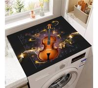FANSU Tapis de Protection Antidérapant pour Dessus de Machine à Laver, Housse de Protection Machine à Laver Antidérapant Séchage Rapide Absorbant Imprimé Violon 3D (Notes de musique,50x60cm)